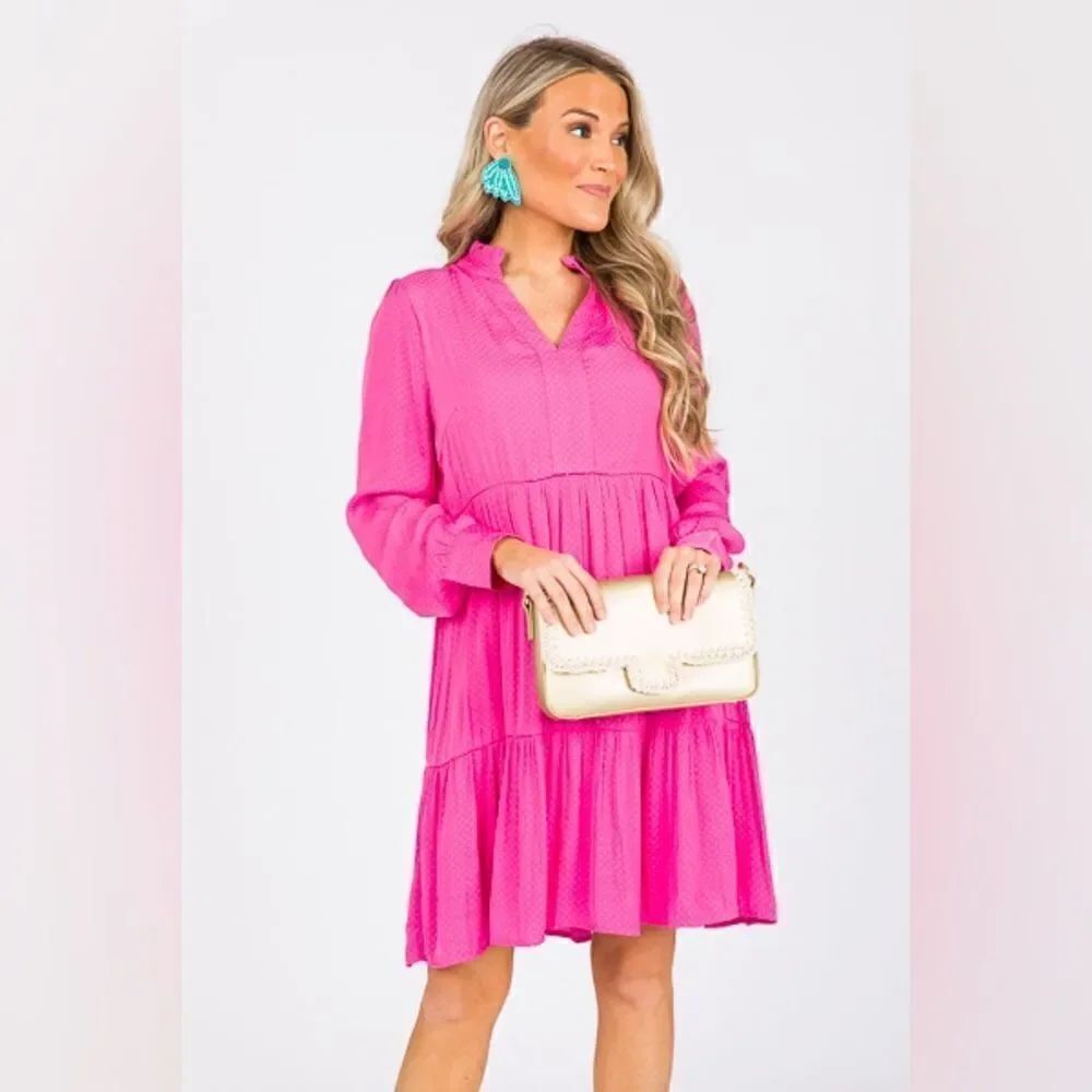 TONAL DOT KARLIE DRESS, PINK Medium